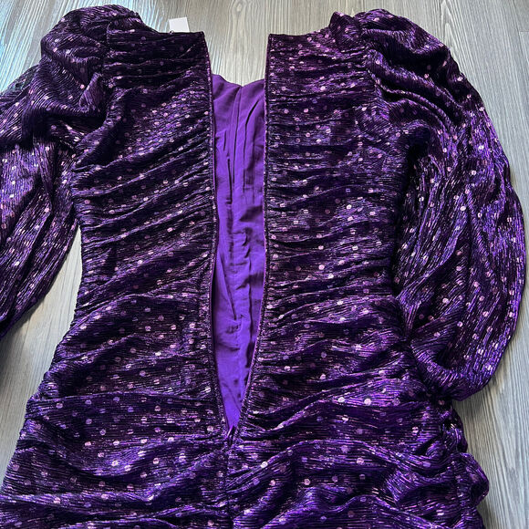 For Love And Lemons Dress Extra Small La Villette Polkadot Mini Ruched Purple - Picture 6 of 14